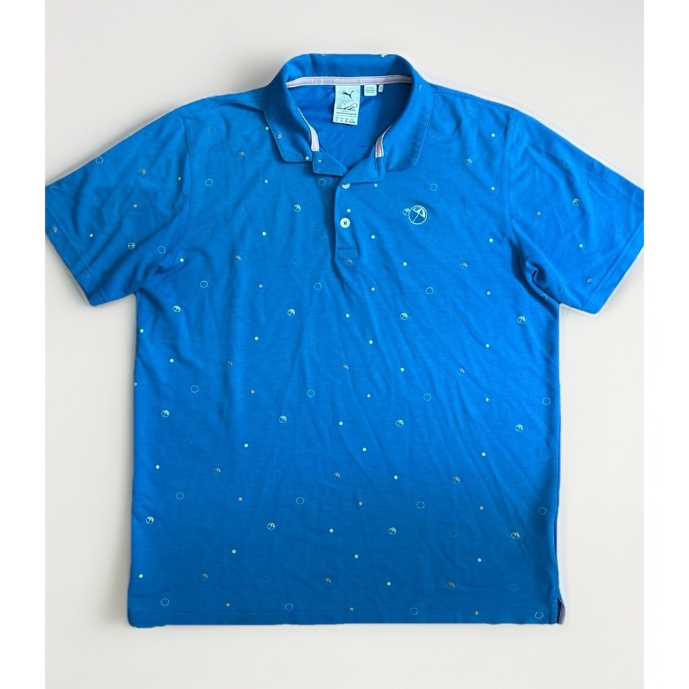 Puma X Arnold Palmer Umbrella Polo golf shirt blue pink Size Large LG